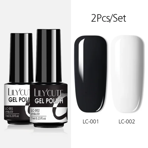 LILYCUTE 7ML 2Pcs/Set Nail Gel Polish Black And White Colorful Glitter Soak Off For Nails Art Varnish Kit Need Nail Lamp UV Gel