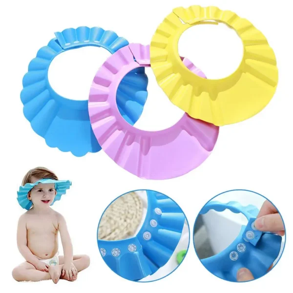 New Baby Shower Cap Children Safe Bath Bathing Shampoo Caps Wash Hair Adjustable Elastic For Kids Shower Cap F1p6