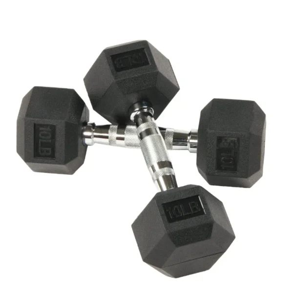 Rubber Encased Hex Dumbbells, 10 lbs Pair, Black